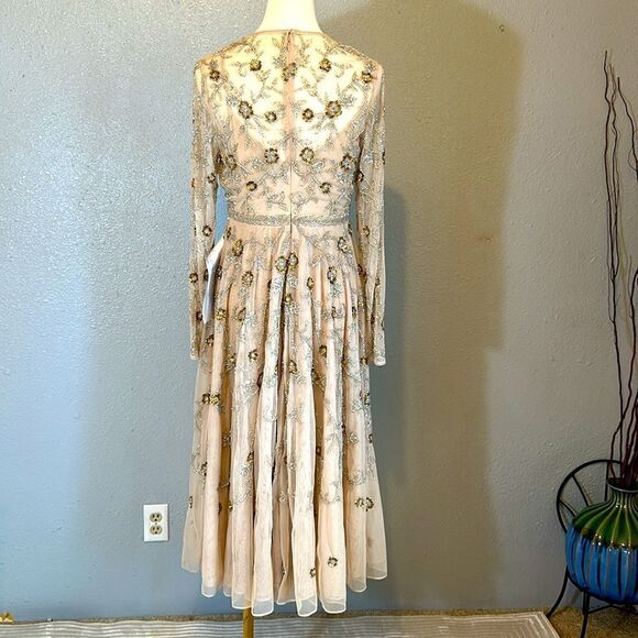 NEW Mac Duggal 10799 beaded illusion high neck long sleeve A-line gown size 6 - Picture 8 of 14